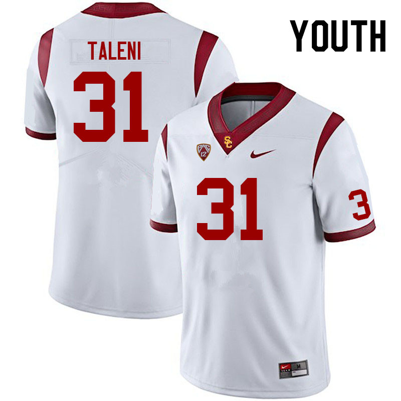 Youth #31 Tyrone Taleni USC Trojans College Football Jerseys Sale-White